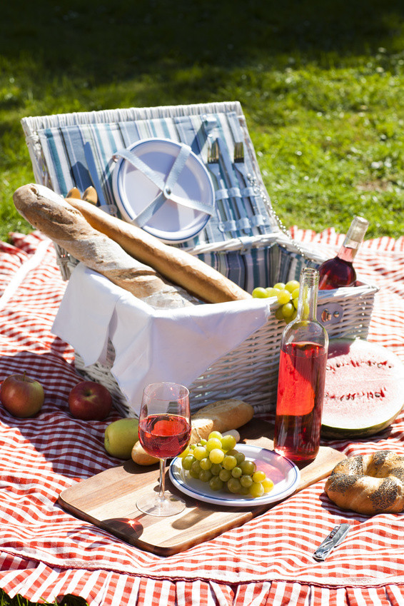 Picknick-Korb auf karierter Decke