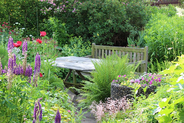 Gartenbank im Wildblumengarten